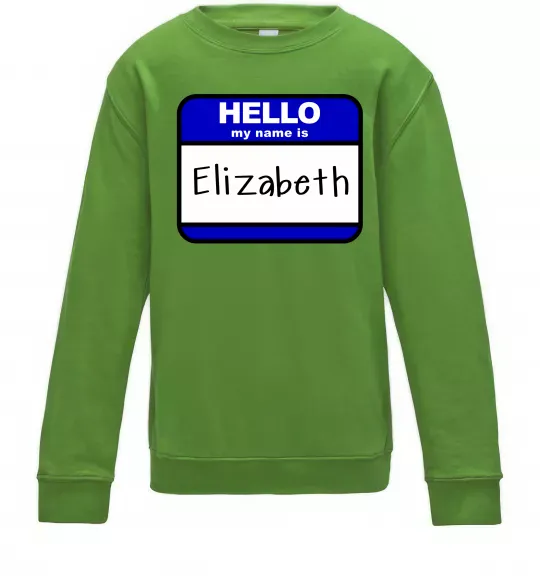 Детский Свитшот Hello my name is Elizabeth Лаймовый фото