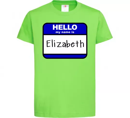 Детская футболка Hello my name is Elizabeth Лаймовый фото