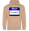 Женская толстовка (худи) Hello my name is Elizabeth Песочный Женская толстовка (худи) Hello my name is Elizabeth Песочный фото
