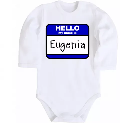 Детский боди Hello my name is Eugenia Белый фото