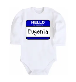 Дитячий бодік Hello my name is Eugenia Білий фото