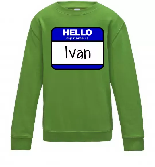 Дитячий світшот Hello my name is Ivan Лаймовий фото
