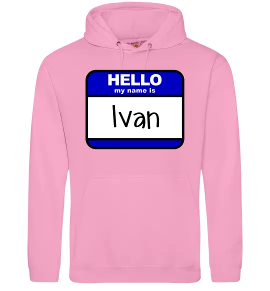 Мужская толстовка (худи) Hello my name is Ivan Розовый фото