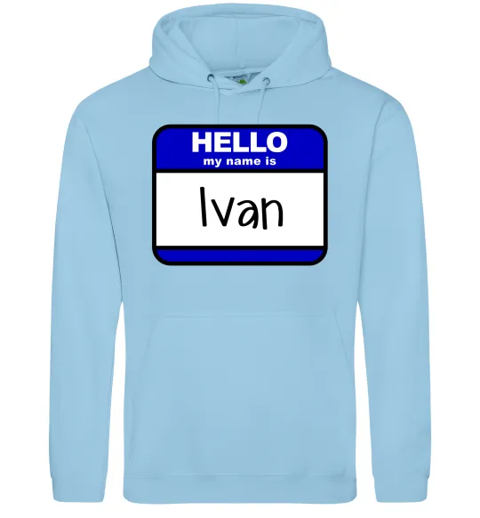 Мужская толстовка (худи) Hello my name is Ivan Голубой фото