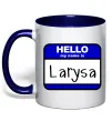 Чашка з кольоровою ручкою Hello my name is Larisa Глибокий темно-синій фото