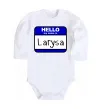 Дитячий бодік Hello my name is Larisa Білий фото
