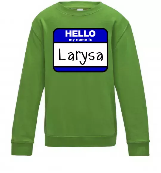 Детский Свитшот Hello my name is Larisa Лаймовый фото