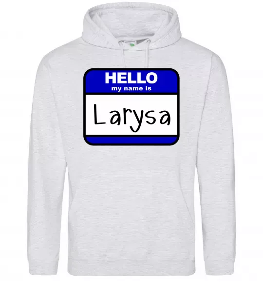 Женская толстовка (худи) Hello my name is Larisa Серый меланж фото