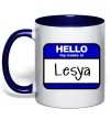 Чашка с цветной ручкой Hello my name is Lesya Глубокий темно-синий фото
