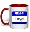 Чашка с цветной ручкой Hello my name is Lesya Красный фото