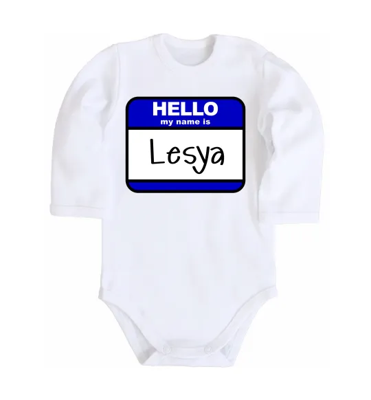 Дитячий бодік Hello my name is Lesya Білий фото