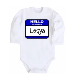 Детский боди Hello my name is Lesya Белый фото