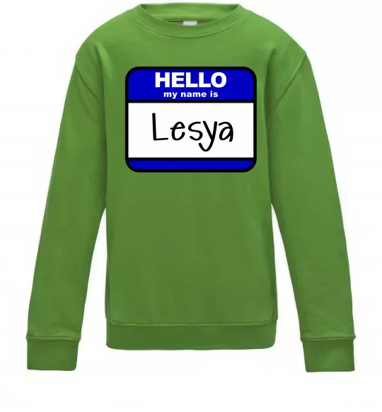 Дитячий світшот Hello my name is Lesya Лаймовий фото