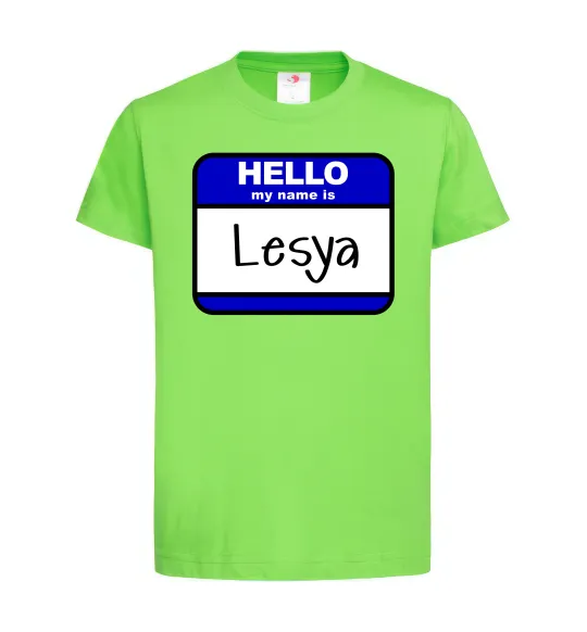 Дитяча футболка Hello my name is Lesya Лаймовий фото