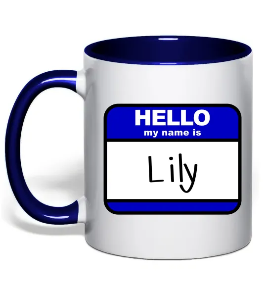 Чашка с цветной ручкой Hello my name is Lily Глубокий темно-синий фото