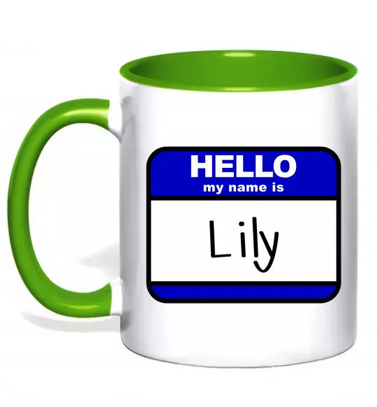 Чашка с цветной ручкой Hello my name is Lily Зеленый фото