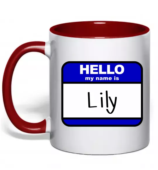 Чашка с цветной ручкой Hello my name is Lily Красный фото