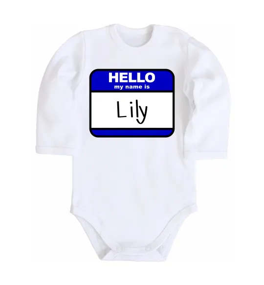 Дитячий бодік Hello my name is Lily Білий фото