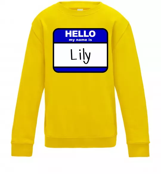 Дитячий світшот Hello my name is Lily Сонячно жовтий фото