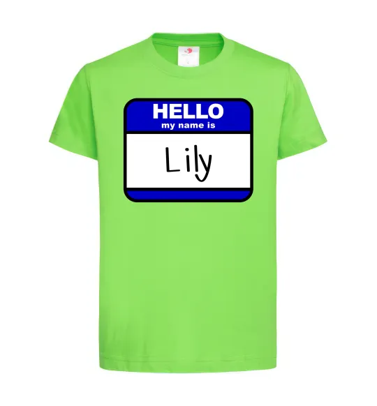 Дитяча футболка Hello my name is Lily Лаймовий фото