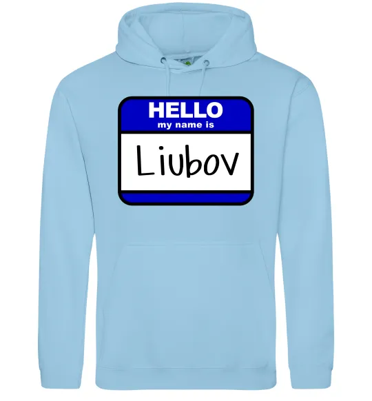 Женская толстовка (худи) Hello my name is Lyubov Голубой фото
