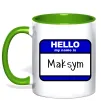 Чашка з кольоровою ручкою My name is Maksym Лаймовий фото