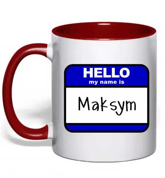 Чашка з кольоровою ручкою My name is Maksym Червоний фото