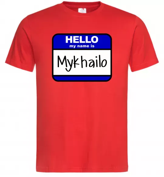 Мужская футболка Hello my name is Mykhailo Красный фото