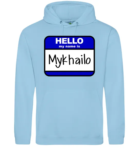Мужская толстовка (худи) Hello my name is Mykhailo Голубой фото
