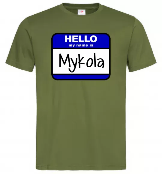 Чоловіча футболка Hello my name is Mykola Оливковий фото