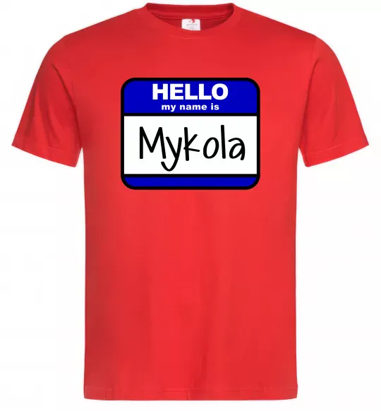 Чоловіча футболка Hello my name is Mykola Червоний фото