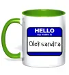 Чашка с цветной ручкой Hello my name is Oleksandra Зеленый фото