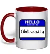 Чашка с цветной ручкой Hello my name is Oleksandra Красный фото