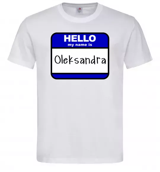 Мужская футболка Hello my name is Oleksandra Белый фото