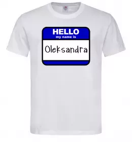 Мужская футболка Hello my name is Oleksandra Белый фото