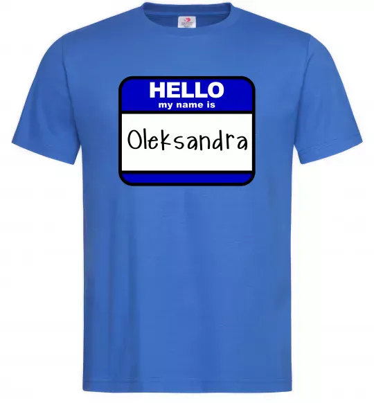 Мужская футболка Hello my name is Oleksandra Ярко-синий фото