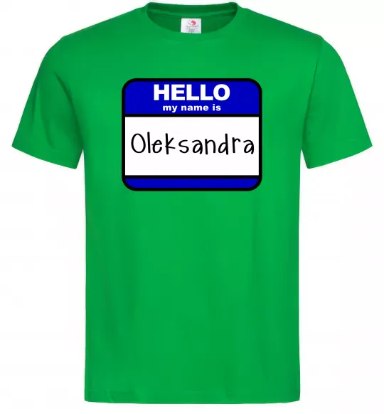 Мужская футболка Hello my name is Oleksandra Зеленый фото