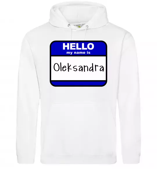 Мужская толстовка (худи) Hello my name is Oleksandra Белый фото
