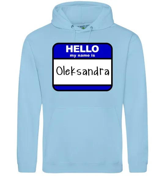 Чоловіча толстовка (худі) Hello my name is Oleksandra Блакитний фото