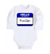 Детский боди Hello my name is Ruslan Белый фото