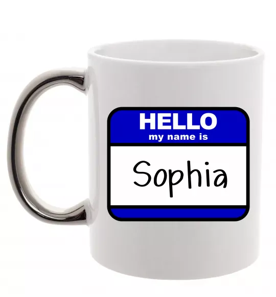 Чашка с цветной ручкой Hello my name is Sophia Серебро фото