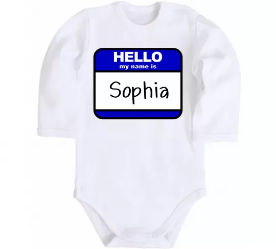 Детский боди Hello my name is Sophia Белый фото