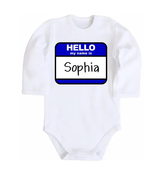 Детский боди Hello my name is Sophia Белый фото