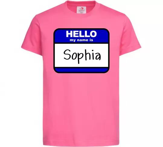Детская футболка Hello my name is Sophia Ярко-розовый фото