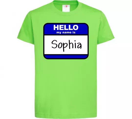 Детская футболка Hello my name is Sophia Лаймовый фото