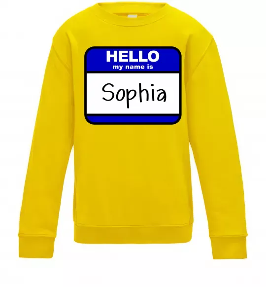 Дитячий світшот Hello my name is Sophia Сонячно жовтий фото