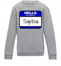 Детский Свитшот Hello my name is Sophia Серый меланж фото