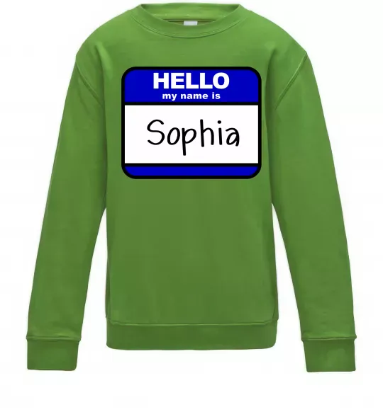 Дитячий світшот Hello my name is Sophia Лаймовий фото