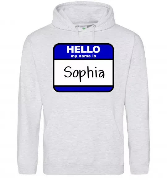 Женская толстовка (худи) Hello my name is Sophia Серый меланж фото