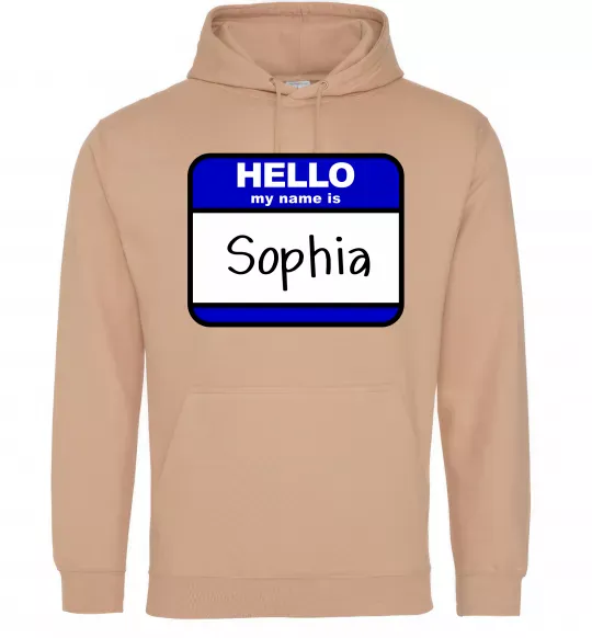 Женская толстовка (худи) Hello my name is Sophia Песочный фото